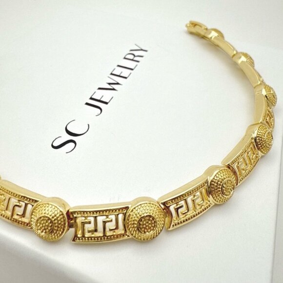 Greek Key Elegant Bracelet 14k Gold Plated Luxury Jewelery - Picture 2 of 13